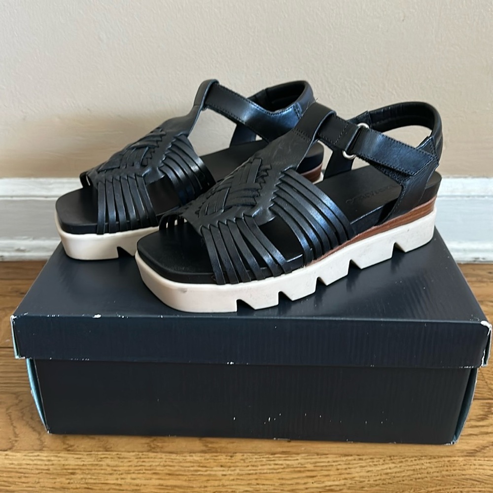 Bernardo Cora black leather wedge sandals